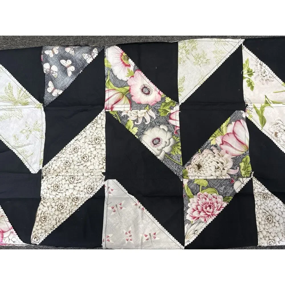 Lot of Black Pink Green Patchwork Quilt Blocks Handmade squares Quilting Strips.